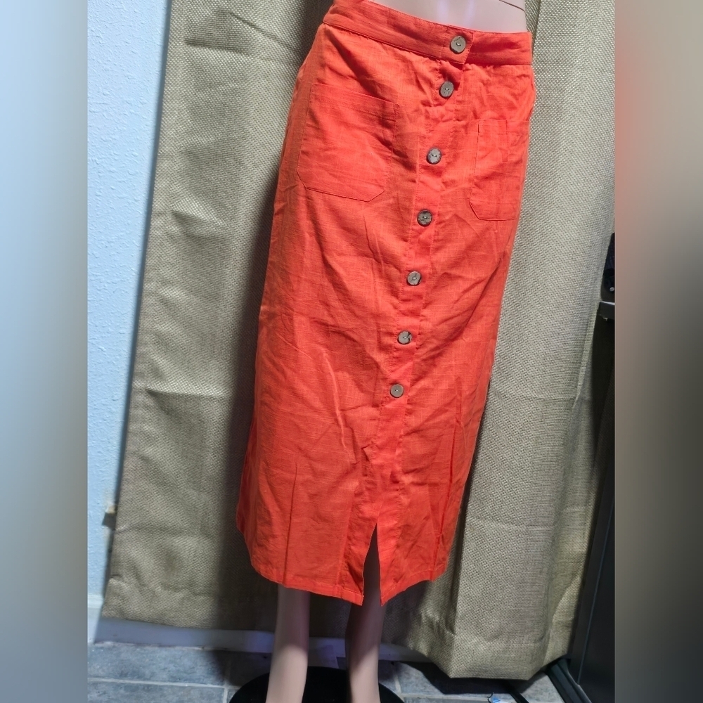 Orange Button-Front Women's Skirt
